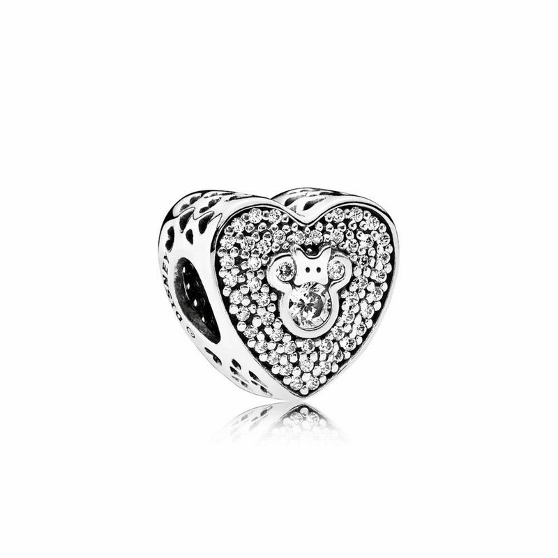 Pandora Disney Mickey & Minnie Sparkling Heart Charm Ireland - Sterling Silver/Cubic Zirconia - 1736